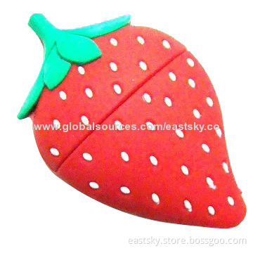 Customized strawberry-shaped USB drive, made of soft PVC material, OEM orders are welcome